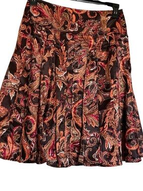 Worthington Skirt, Brown multi-color , paisley print, satin sheen, size 8